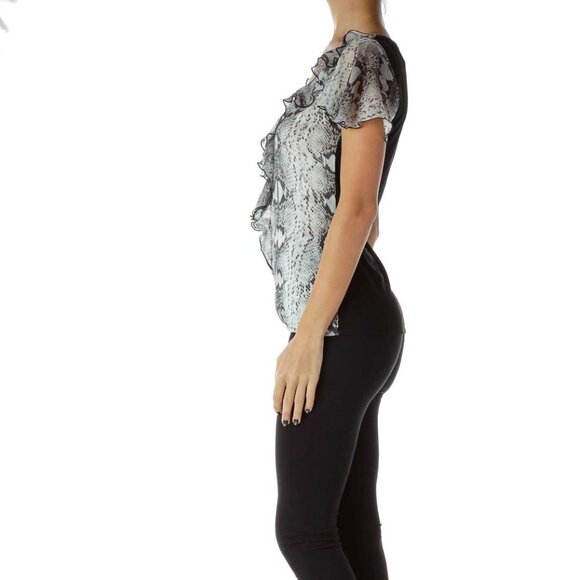 White House Black Market Black White Snake Skin Print Blouse - Picture 2 of 3